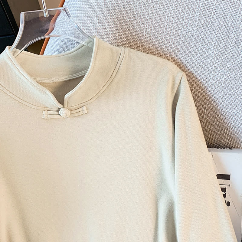 Chemise à manches longues en coton pour femme, motif Buddha Stones , col montant et boutons brandebourg, couleur unie printanière - image 6