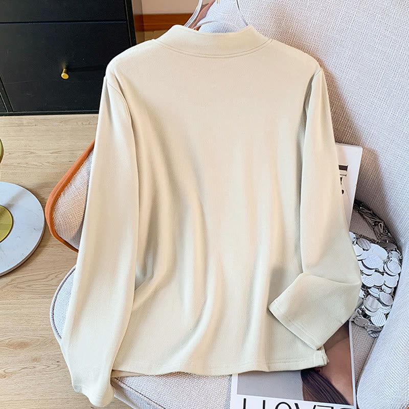 Chemise à manches longues en coton pour femme, motif Buddha Stones , col montant et boutons brandebourg, couleur unie printanière - image 3