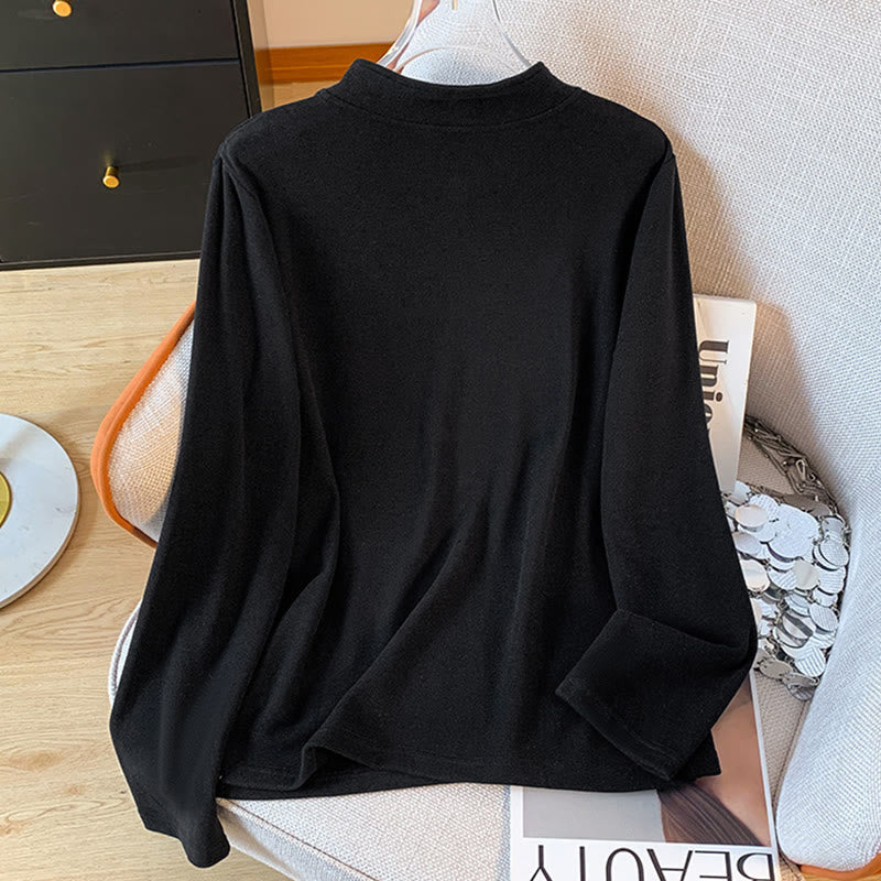 Chemise à manches longues en coton pour femme, motif Buddha Stones , col montant et boutons brandebourg, couleur unie printanière - image 26