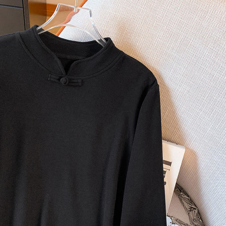 Chemise à manches longues en coton pour femme, motif Buddha Stones , col montant et boutons brandebourg, couleur unie printanière - image 30