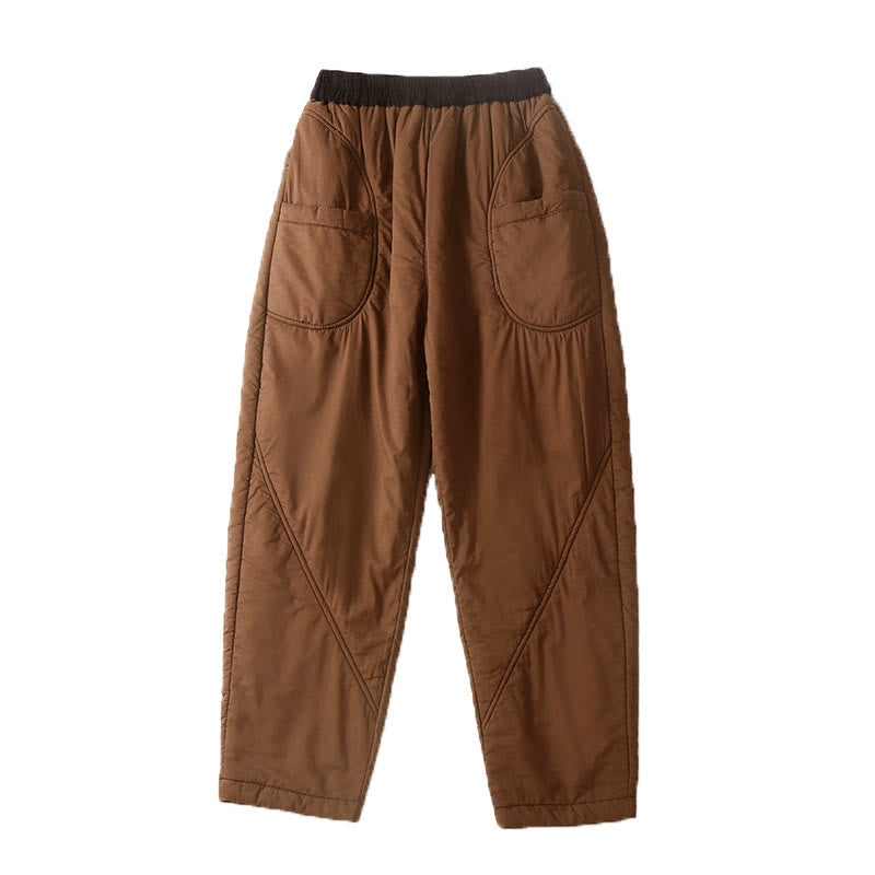 Pantalon harem épais à taille élastique, coupe unie, avec poches, pour femme Buddha Stones, idéal pour l'hiver. - image 2