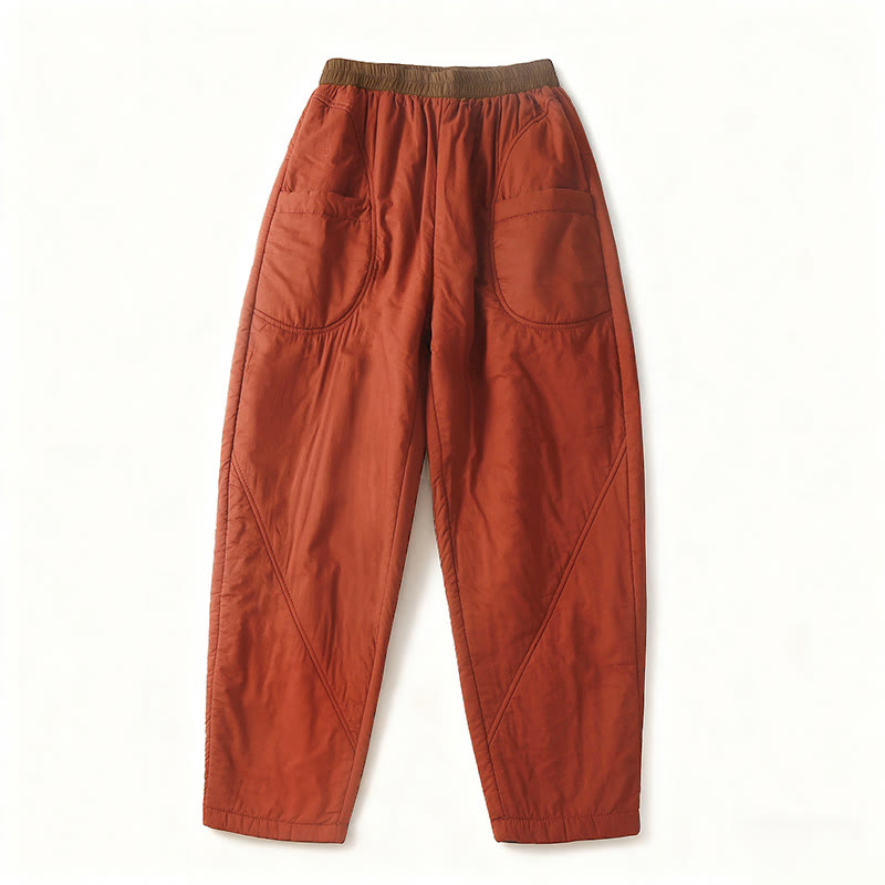 Pantalon harem épais à taille élastique, coupe unie, avec poches, pour femme Buddha Stones, idéal pour l'hiver. - image 13