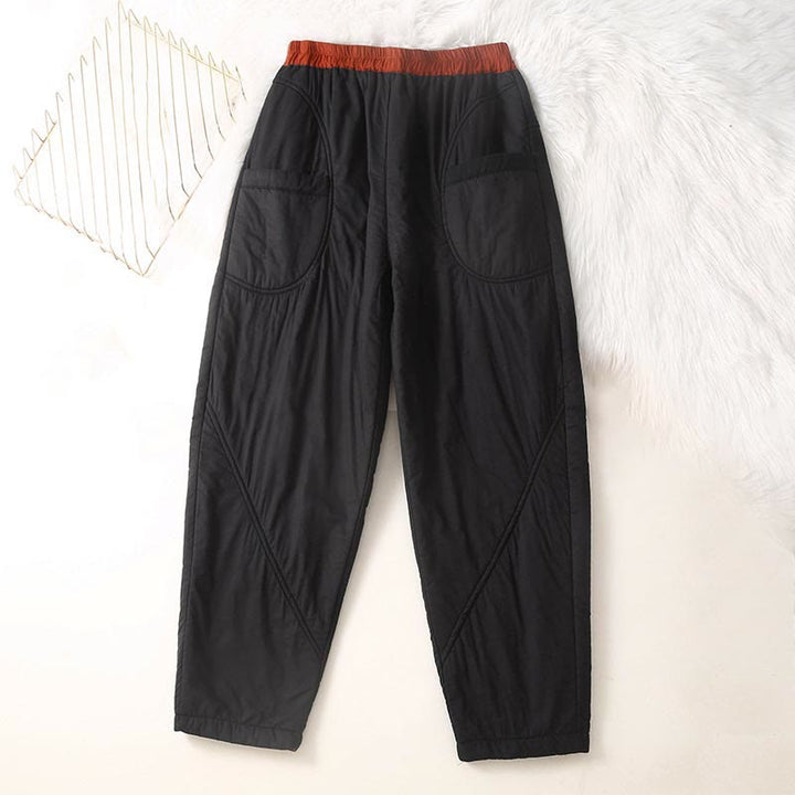 Pantalon harem épais à taille élastique, coupe unie, avec poches, pour femme Buddha Stones, idéal pour l'hiver. - Noir - US8-10，UK/AU12-14，EU40-42 (2XL) - image 3