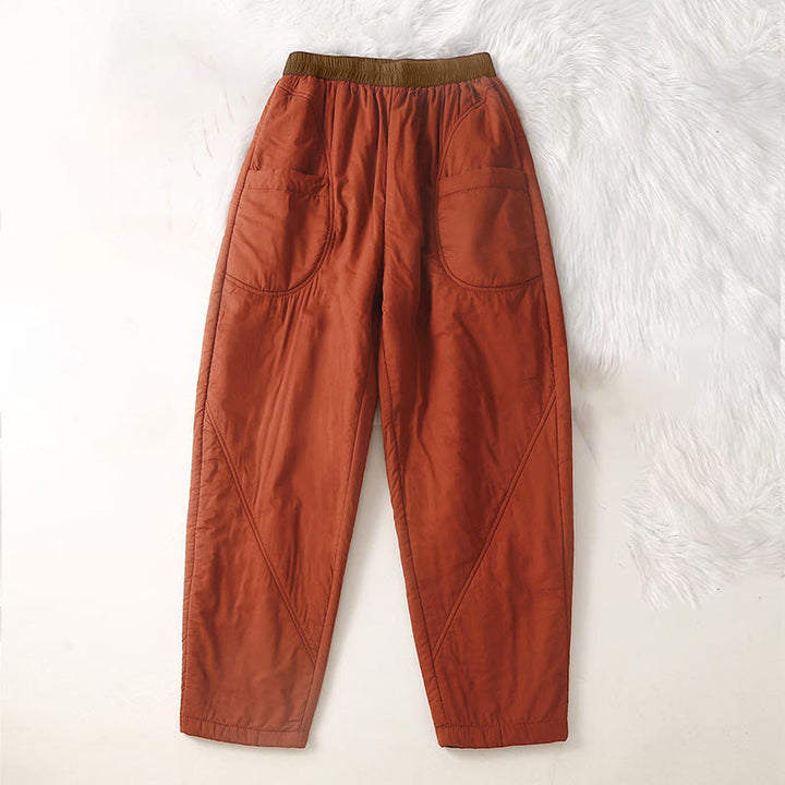 Pantalon harem épais à taille élastique, coupe unie, avec poches, pour femme Buddha Stones, idéal pour l'hiver. - OrangeRouge - US8-10，UK/AU12-14，EU40-42 (2XL) - image 5