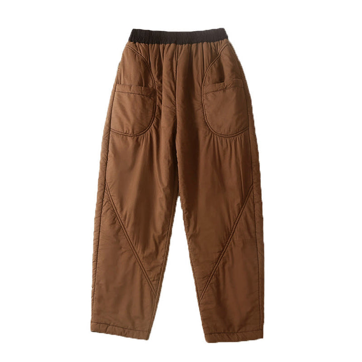 Pantalon harem épais à taille élastique, coupe unie, avec poches, pour femme Buddha Stones, idéal pour l'hiver. - image 2