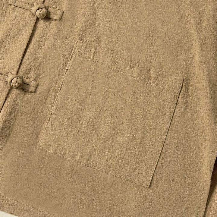 Chemise ethnique en coton à manches longues et col montant pour femme, avec poches et boutons grenouille, motif Buddha Stones - image 3