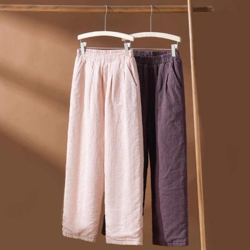 Pantalon thermique d'hiver en coton uni Buddha Stones pour femme, jambes larges et poches - image 5