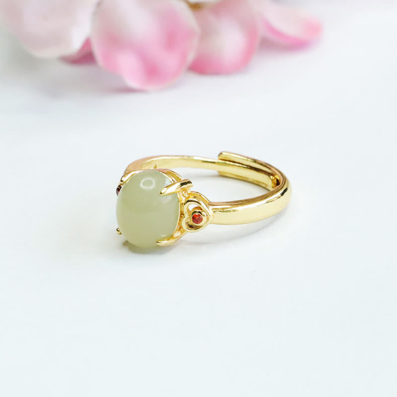 Bague ouverte porte-bonheur en cuivre en forme d'œuf de jade Hetian naturel en Buddha Stones - image 4