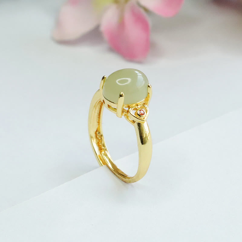 Bague ouverte porte-bonheur en cuivre en forme d'œuf de jade Hetian naturel en Buddha Stones - image 10