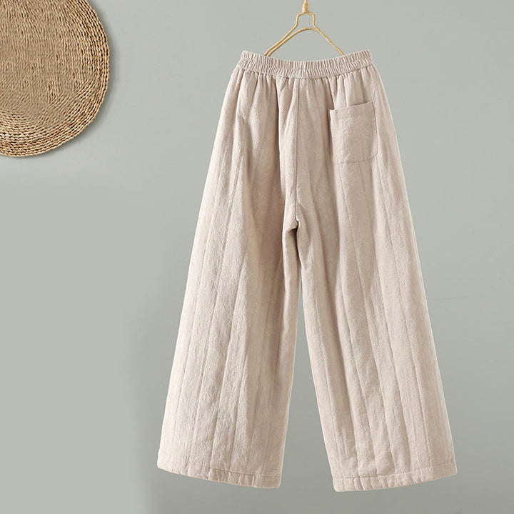 Pantalon thermique à jambes larges et longueur cheville pour femme, en jacquard de coton rembourré, avec poches , Buddha Stones - image 11