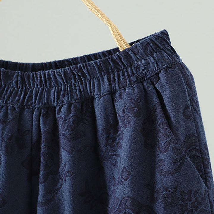 Pantalon thermique à jambes larges et longueur cheville pour femme, en jacquard de coton rembourré, avec poches , Buddha Stones - image 2