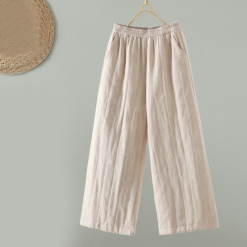 Pantalon thermique à jambes larges et longueur cheville pour femme, en jacquard de coton rembourré, avec poches , Buddha Stones - Blanc antique - US8-10，UK/AU12-14，EU40-42 (2XL) - image 10