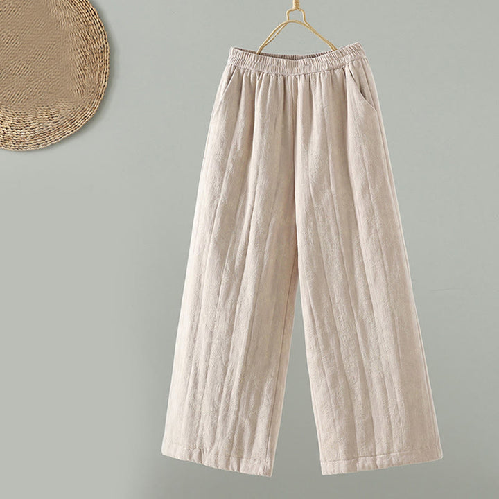 Pantalon thermique à jambes larges et longueur cheville pour femme, en jacquard de coton rembourré, avec poches , Buddha Stones - Blanc antique - US8-10，UK/AU12-14，EU40-42 (2XL) - image 10