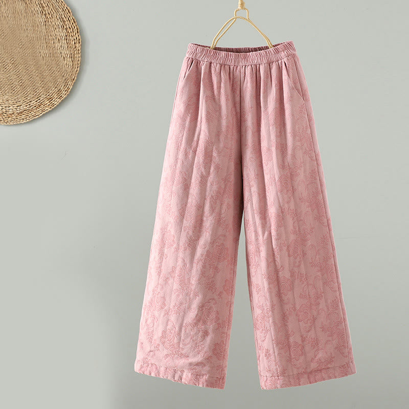 Pantalon thermique à jambes larges et longueur cheville pour femme, en jacquard de coton rembourré, avec poches , Buddha Stones - Rose clair - US8-10，UK/AU12-14，EU40-42 (2XL) - image 5