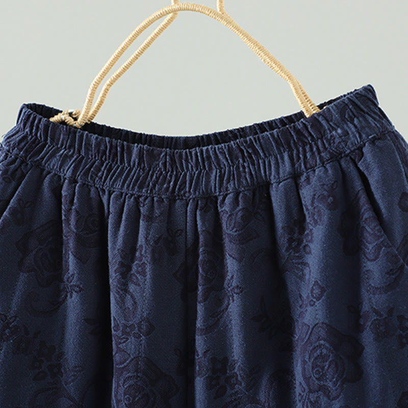 Pantalon thermique à jambes larges et longueur cheville pour femme, en jacquard de coton rembourré, avec poches , Buddha Stones - image 1