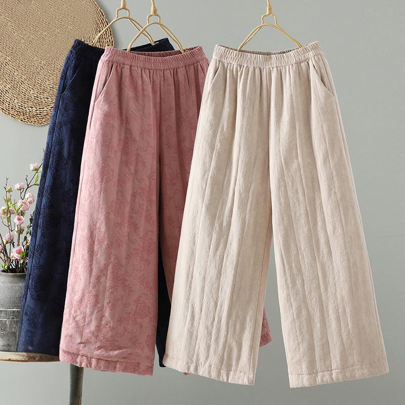 Pantalon thermique à jambes larges et longueur cheville pour femme, en jacquard de coton rembourré, avec poches , Buddha Stones - image 20