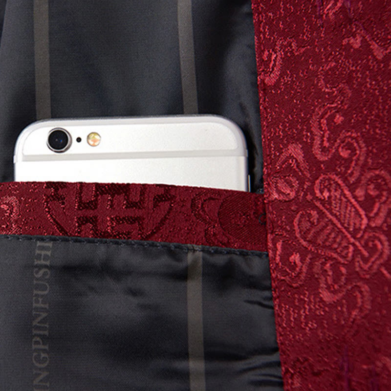 Veste de costume Tang pour homme, à manches longues et col montant, avec poches, motif brodé de Buddha Stones - image 8