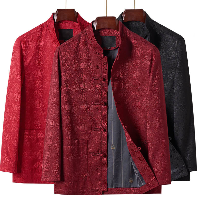 Veste de costume Tang pour homme, à manches longues et col montant, avec poches, motif brodé de Buddha Stones - image 13