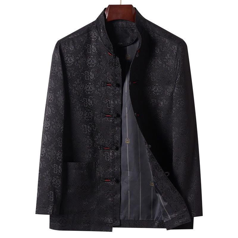 Veste de costume Tang pour homme, à manches longues et col montant, avec poches, motif brodé de Buddha Stones - Noir - US/UK/AU42，EU52 (3XL) - image 11