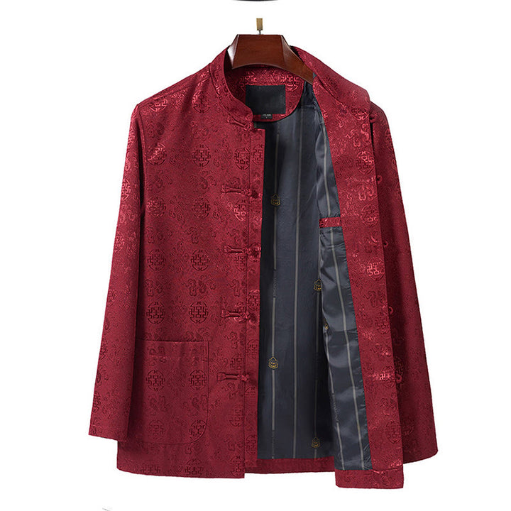 Veste de costume Tang pour homme, à manches longues et col montant, avec poches, motif brodé de Buddha Stones - image 2