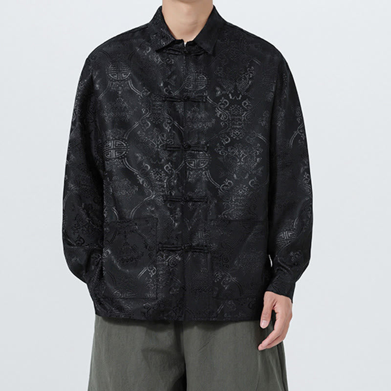 Veste de costume homme à manches longues, col brandebourg, boutons brandebourg et poches, motif jacquard printanier Buddha Stones - Noir - US/UK/AU46，EU56 (5XL) - image 10