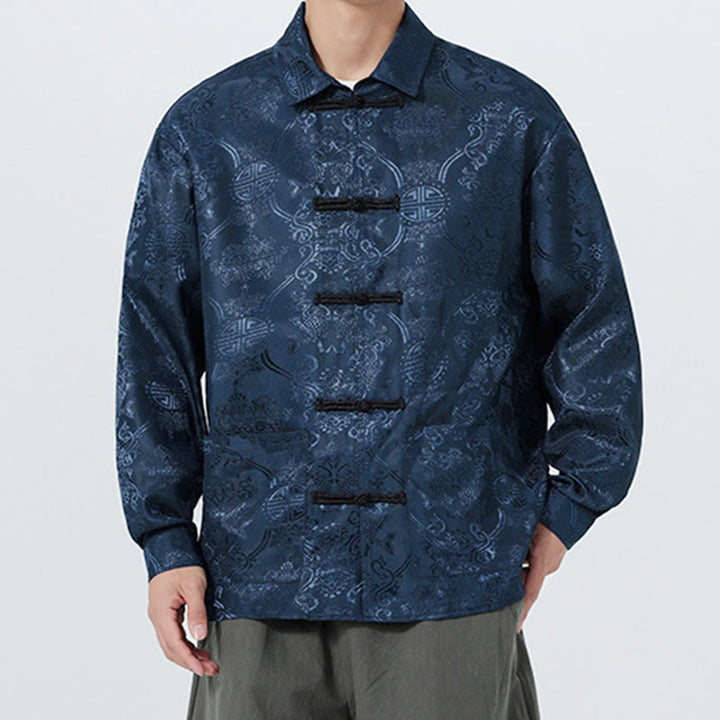 Veste de costume homme à manches longues, col brandebourg, boutons brandebourg et poches, motif jacquard printanier Buddha Stones - image 3