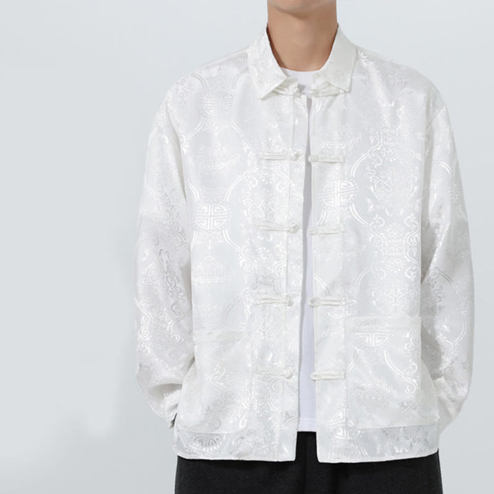 Veste de costume homme à manches longues, col brandebourg, boutons brandebourg et poches, motif jacquard printanier Buddha Stones - Neige - US/UK/AU46，EU56 (5XL) - image 19