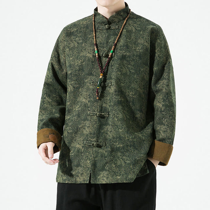 Veste en coton à manches longues pour homme, motif floral printanier imprimé de Buddha Stones, style chinois, avec boutons brandebourg. - image 2