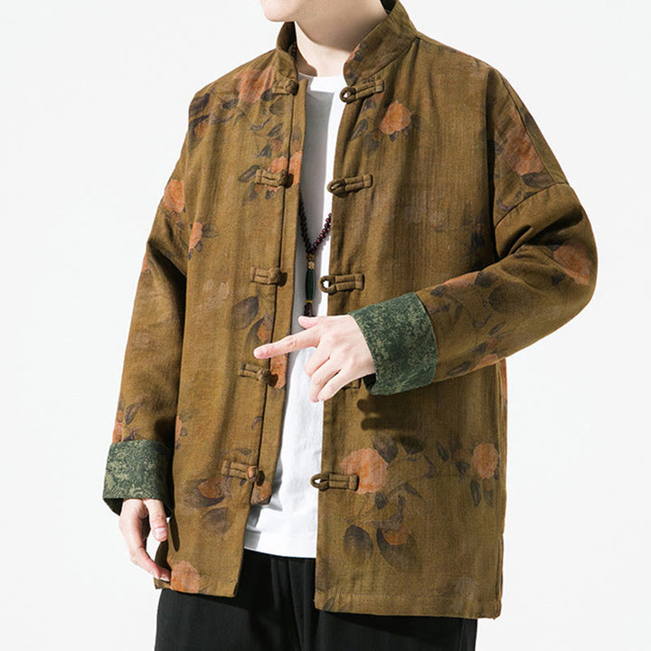 Veste en coton à manches longues pour homme, motif floral printanier imprimé de Buddha Stones, style chinois, avec boutons brandebourg. - image 11