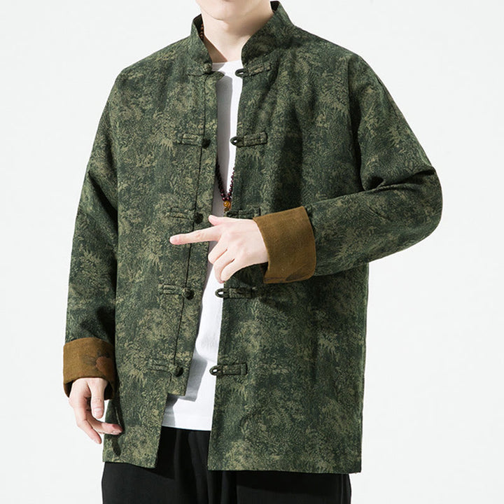 Veste en coton à manches longues pour homme, motif floral printanier imprimé de Buddha Stones, style chinois, avec boutons brandebourg. - image 4