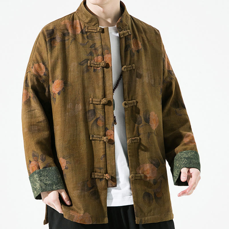 Veste en coton à manches longues pour homme, motif floral printanier imprimé de Buddha Stones, style chinois, avec boutons brandebourg. - image 17