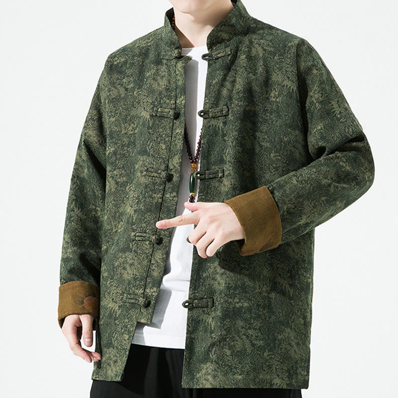 Veste en coton à manches longues pour homme, motif floral printanier imprimé de Buddha Stones, style chinois, avec boutons brandebourg. - image 3