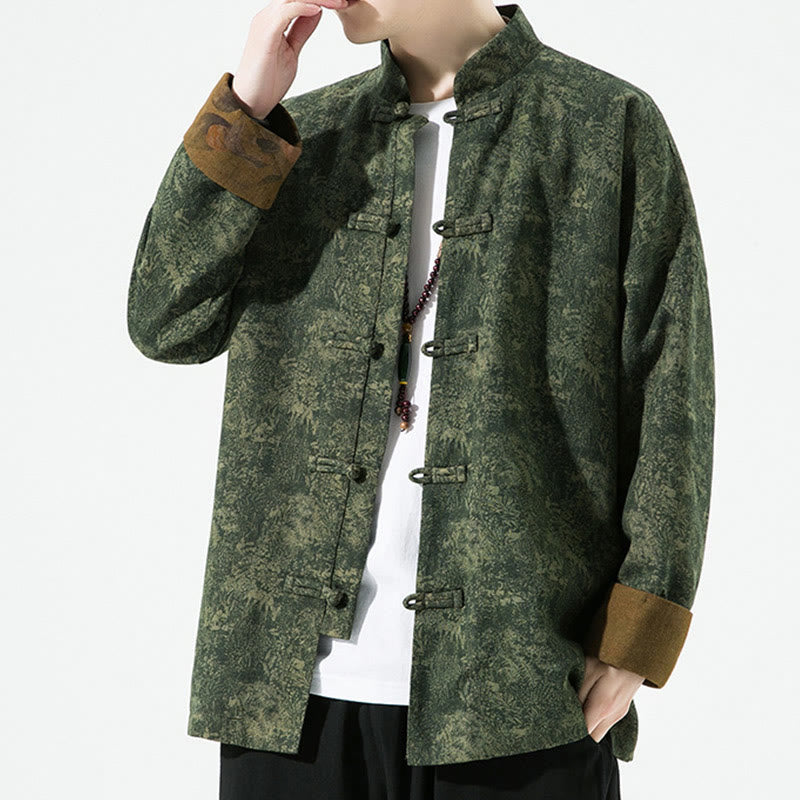 Veste en coton à manches longues pour homme, motif floral printanier imprimé de Buddha Stones, style chinois, avec boutons brandebourg. - image 1