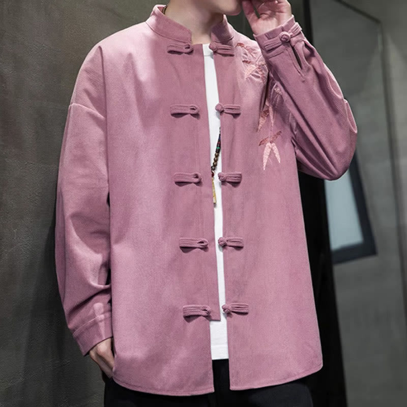 Veste en velours côtelé de coton à manches longues pour homme, brodée de motifs de Buddha Stones et de bambou, avec boutons brandebourg. - image 22