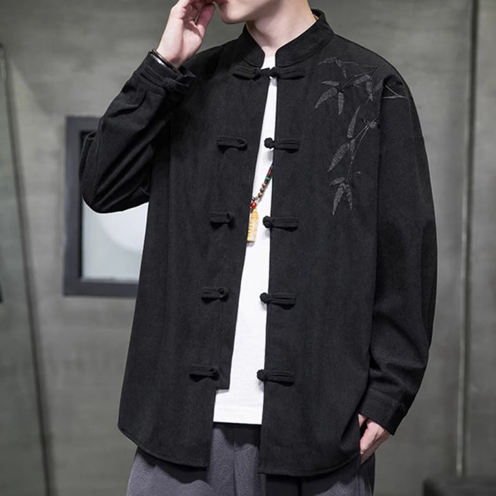 Veste en velours côtelé de coton à manches longues pour homme, brodée de motifs de Buddha Stones et de bambou, avec boutons brandebourg. - image 30