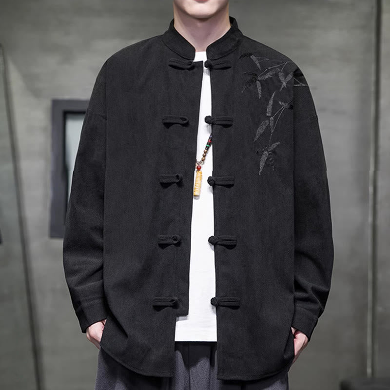 Veste en velours côtelé de coton à manches longues pour homme, brodée de motifs de Buddha Stones et de bambou, avec boutons brandebourg. - image 31