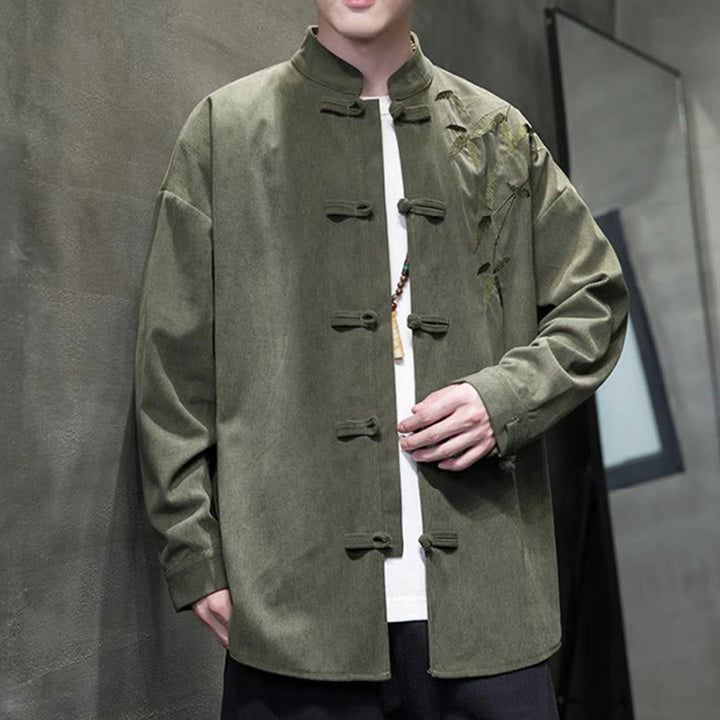 Veste en velours côtelé de coton à manches longues pour homme, brodée de motifs de Buddha Stones et de bambou, avec boutons brandebourg. - image 5