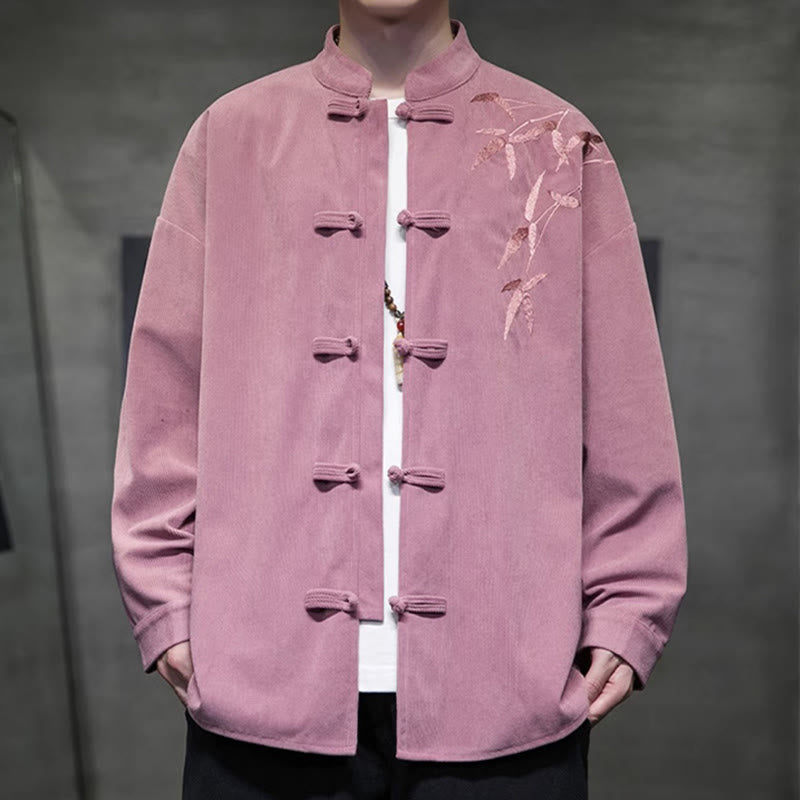 Veste en velours côtelé de coton à manches longues pour homme, brodée de motifs de Buddha Stones et de bambou, avec boutons brandebourg. - image 19