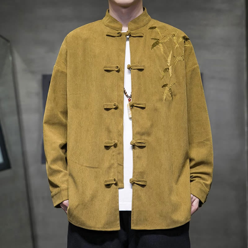 Veste en velours côtelé de coton à manches longues pour homme, brodée de motifs de Buddha Stones et de bambou, avec boutons brandebourg. - image 9