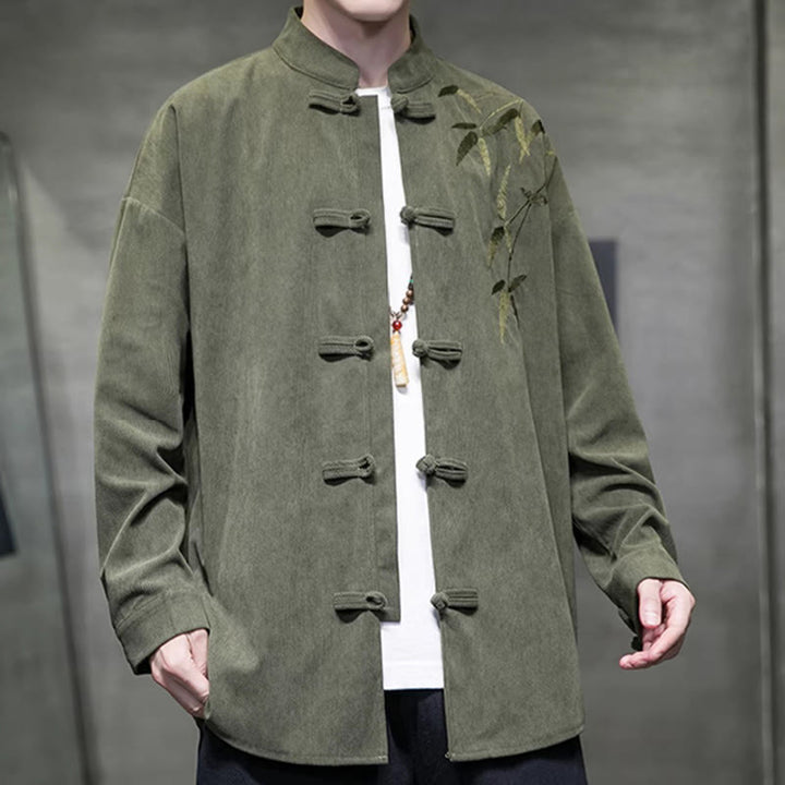 Veste en velours côtelé de coton à manches longues pour homme, brodée de motifs de Buddha Stones et de bambou, avec boutons brandebourg. - image 2