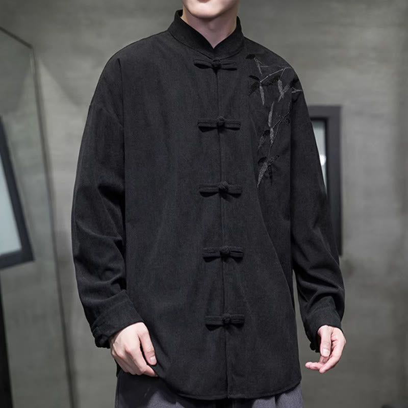 Veste en velours côtelé de coton à manches longues pour homme, brodée de motifs de Buddha Stones et de bambou, avec boutons brandebourg. - image 35