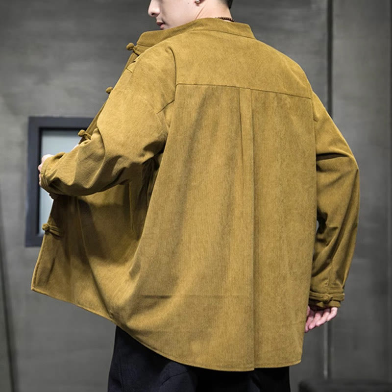 Veste en velours côtelé de coton à manches longues pour homme, brodée de motifs de Buddha Stones et de bambou, avec boutons brandebourg. - image 11