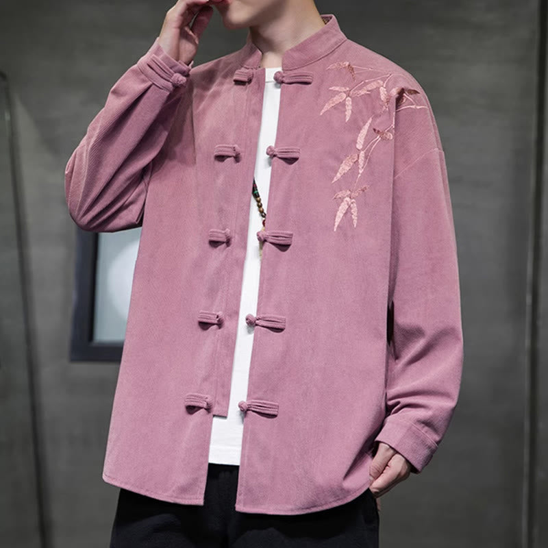 Veste en velours côtelé de coton à manches longues pour homme, brodée de motifs de Buddha Stones et de bambou, avec boutons brandebourg. - image 21