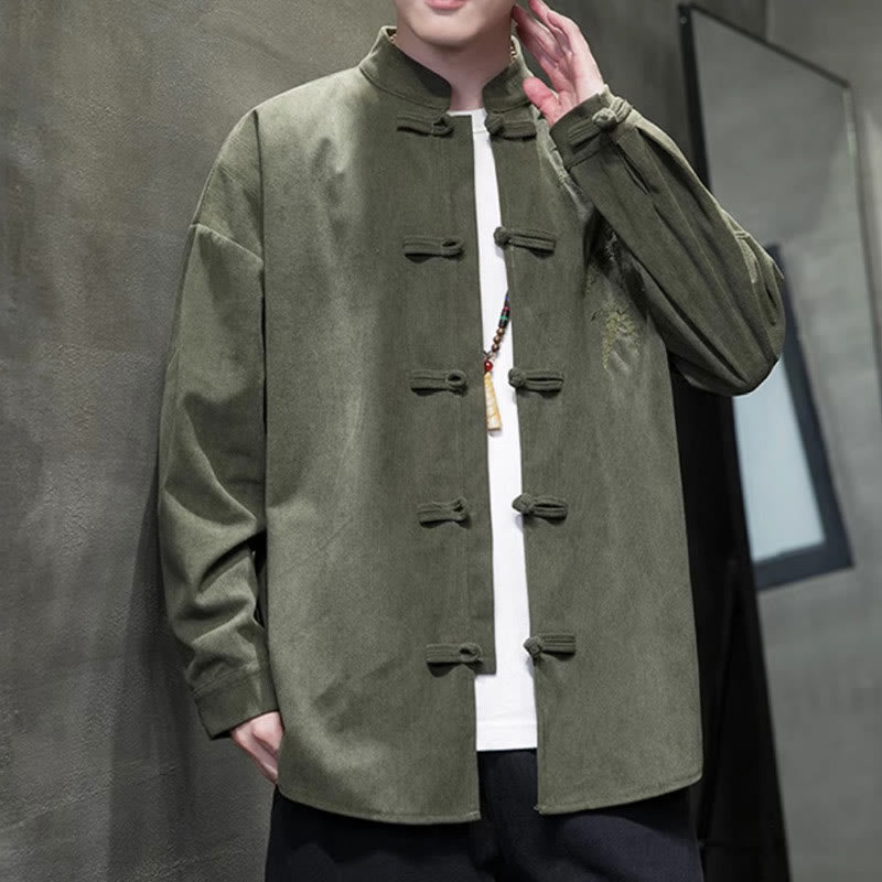 Veste en velours côtelé de coton à manches longues pour homme, brodée de motifs de Buddha Stones et de bambou, avec boutons brandebourg. - image 6