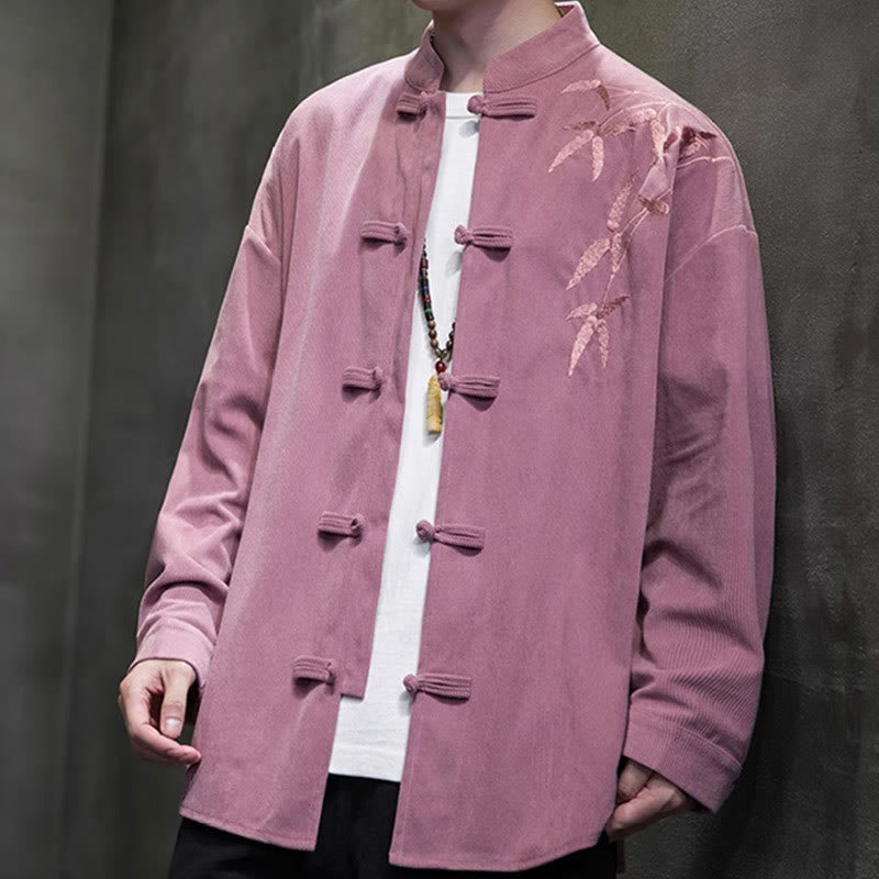 Veste en velours côtelé de coton à manches longues pour homme, brodée de motifs de Buddha Stones et de bambou, avec boutons brandebourg. - image 25