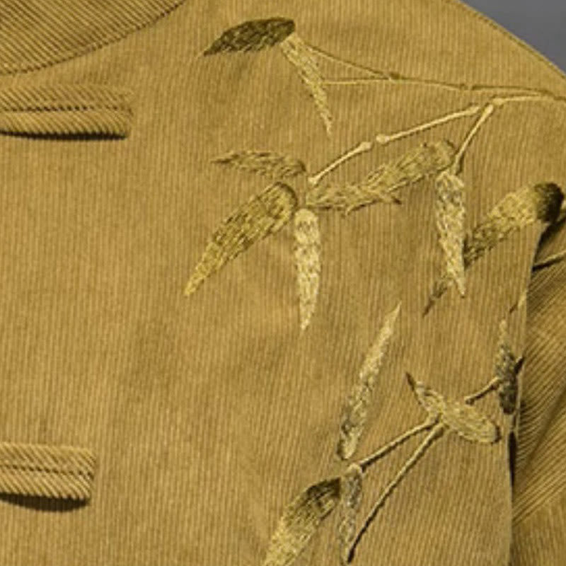 Veste en velours côtelé de coton à manches longues pour homme, brodée de motifs de Buddha Stones et de bambou, avec boutons brandebourg. - image 15