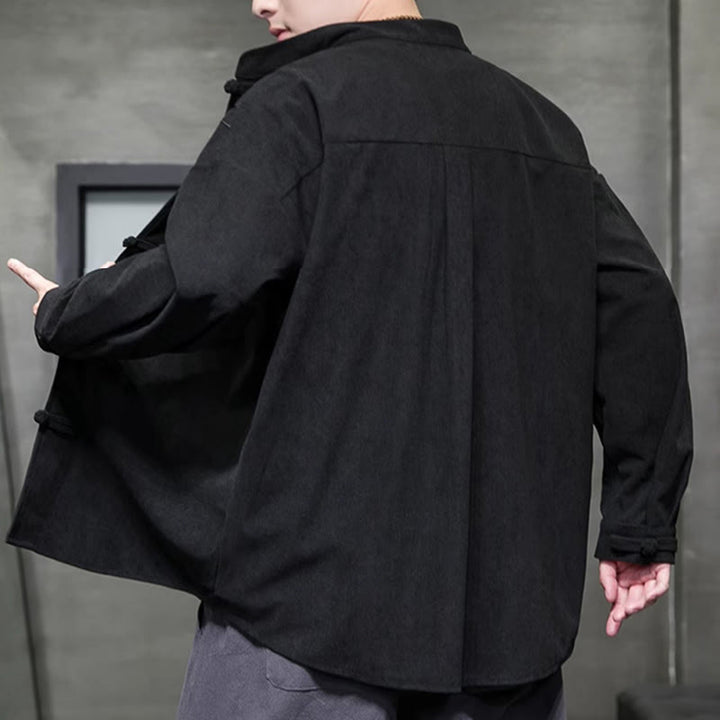 Veste en velours côtelé de coton à manches longues pour homme, brodée de motifs de Buddha Stones et de bambou, avec boutons brandebourg. - image 34