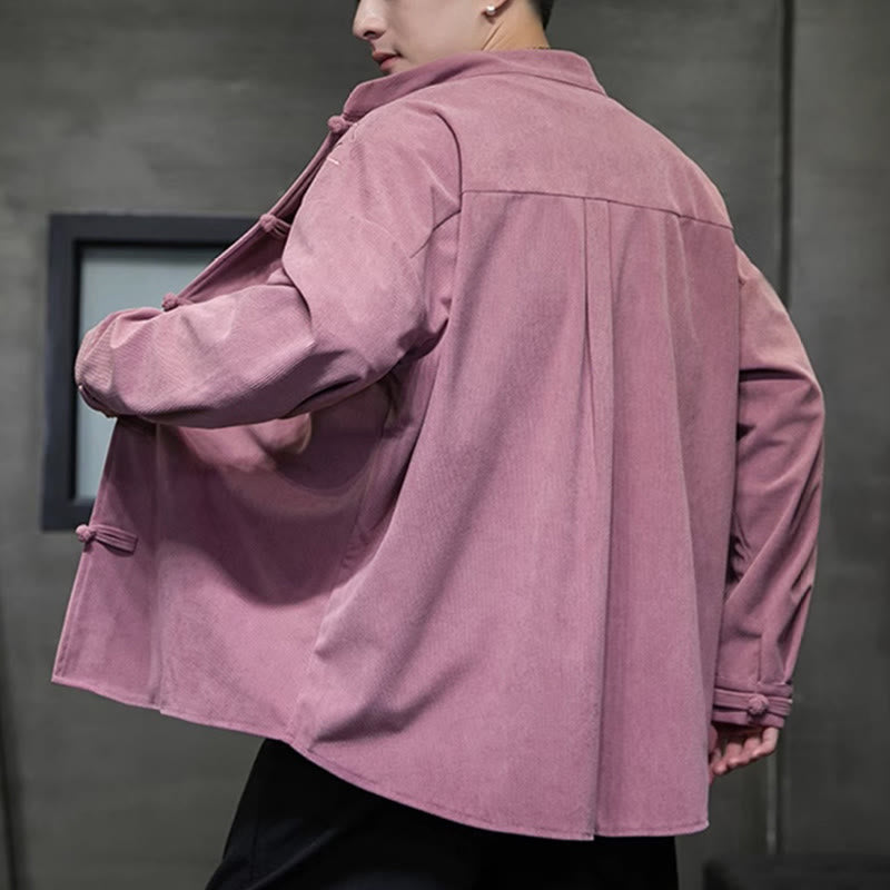 Veste en velours côtelé de coton à manches longues pour homme, brodée de motifs de Buddha Stones et de bambou, avec boutons brandebourg. - image 24