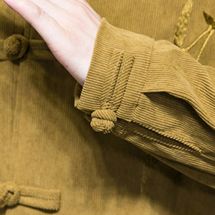 Veste en velours côtelé de coton à manches longues pour homme, brodée de motifs de Buddha Stones et de bambou, avec boutons brandebourg. - image 17