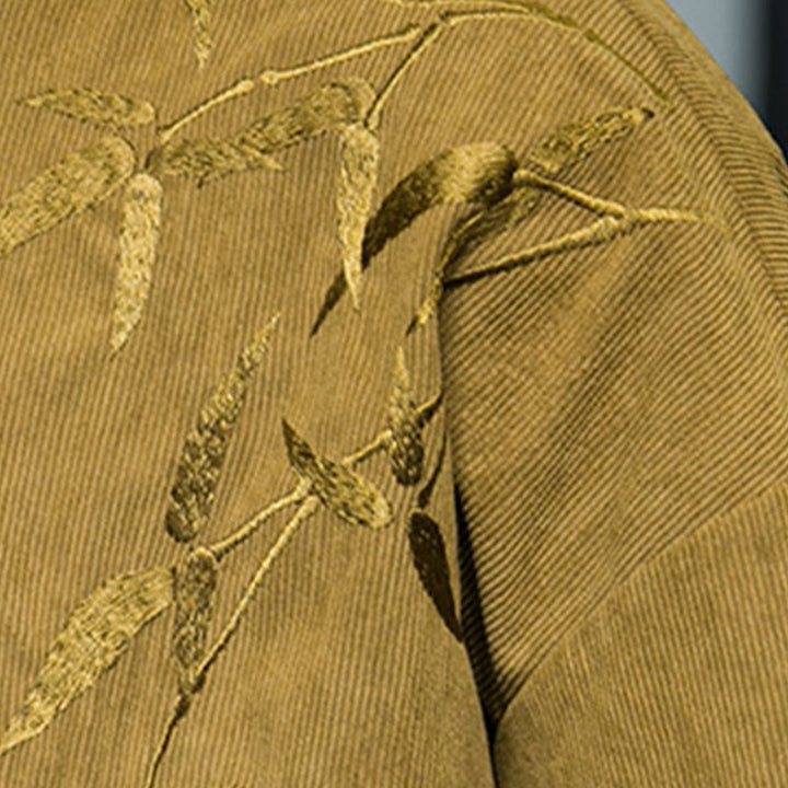 Veste en velours côtelé de coton à manches longues pour homme, brodée de motifs de Buddha Stones et de bambou, avec boutons brandebourg. - image 16